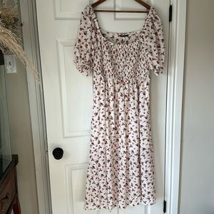 Smocked Off Shoulder Floral Dress